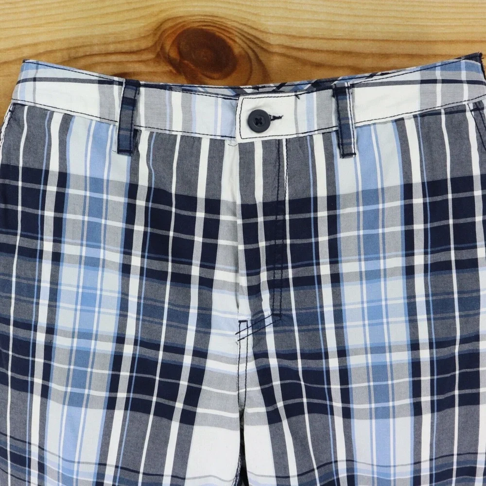Croft &‎ Barrow Casual Shorts Flat Front Mens Size 33 Blue Plaid 100% Cotton